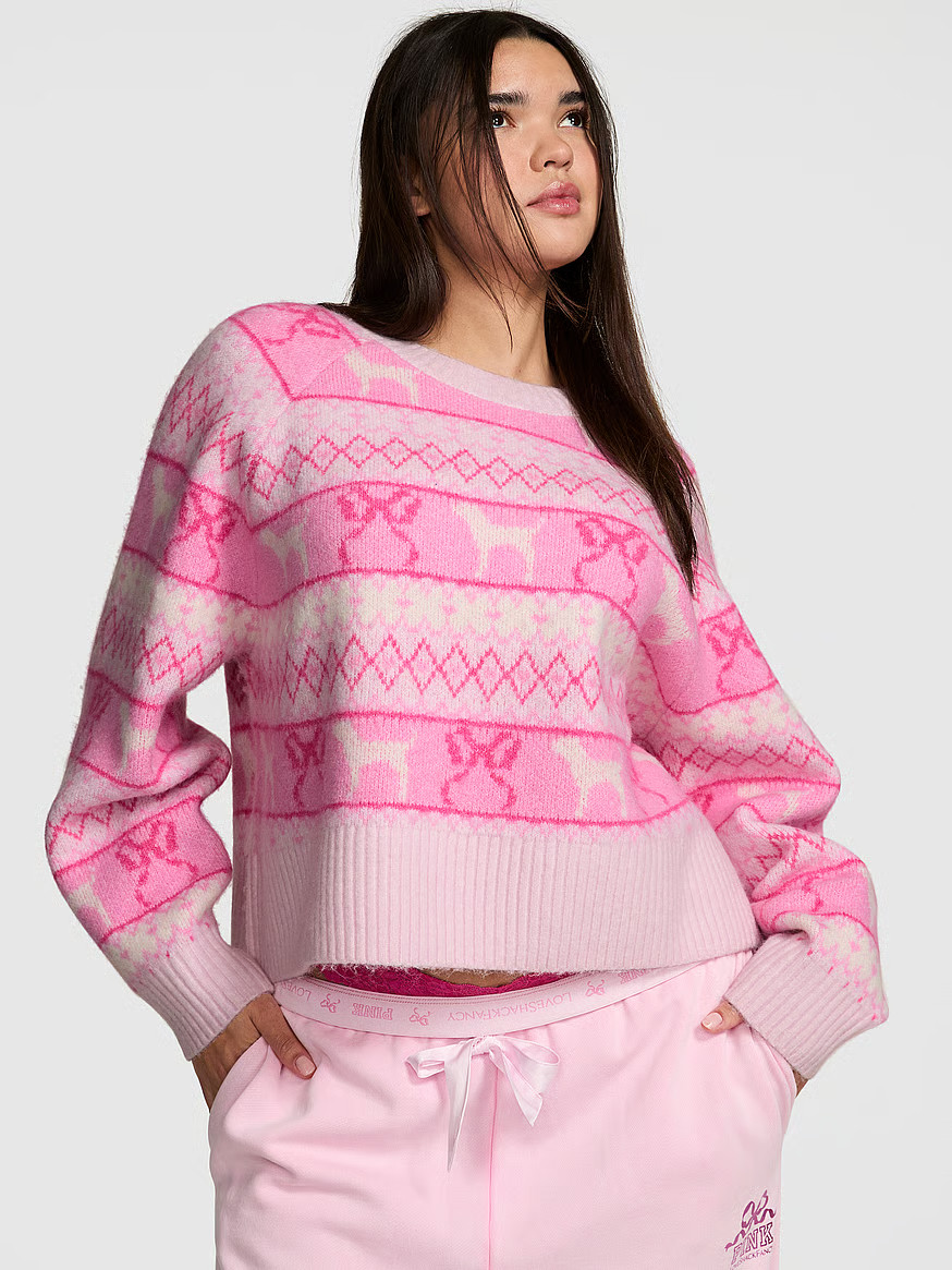 Buy PINK x LoveShackFancy Boxy Sweater, Pink Tulip Fairisle - Order Sweaters online - PINK US | Victoria's Secret (US / CA )