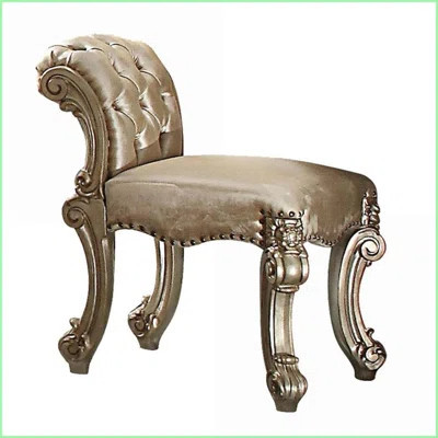 Tufted Butterfly Design Armless Faux Leather Bench | White+Pink | Faux Leather | Wayfair North America