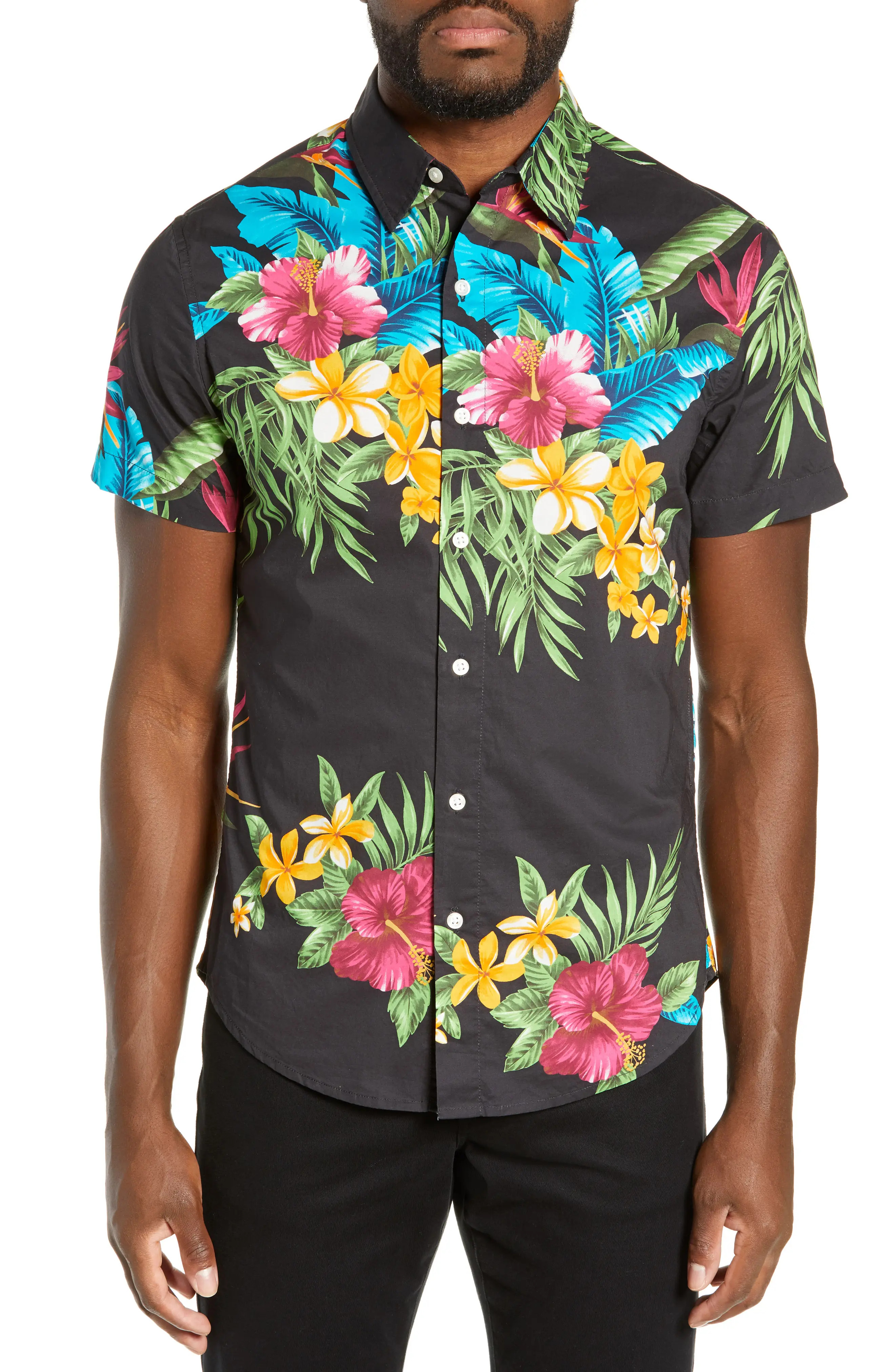 Men's Bonobos Riviera Slim Fit Holiday Tropics Sport Shirt, Size XX-Large R - Black | Nordstrom