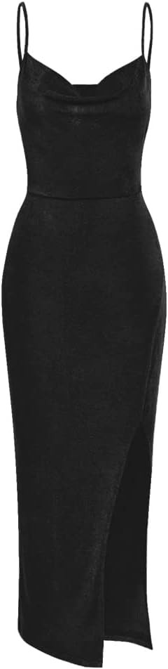 ZAFUL Women's Solid Spaghetti Strap Thigh Split Slinky Maxi Dress | Amazon (US)