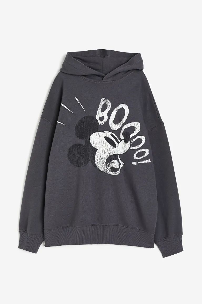 Oversized Printed Hoodie - Dark gray/Mickey Mouse - Ladies | H&M US | H&M (US)