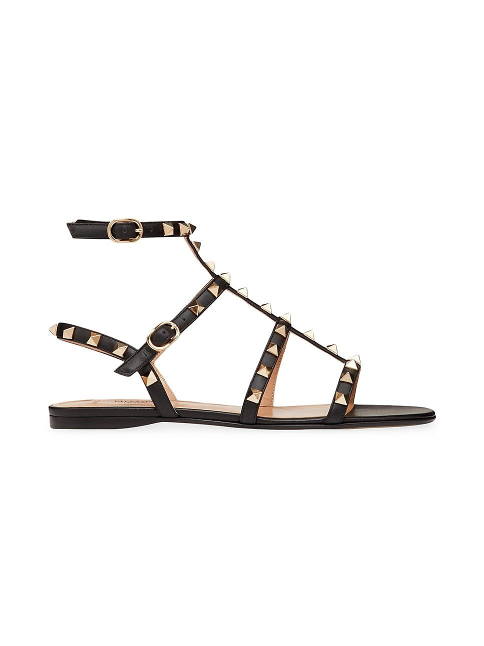 Rockstud Flat Calfskin Sandal With Straps | Saks Fifth Avenue