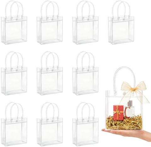 MAQIHAN Reusable Clear Bags for Gift - PVC Goodie Bag with Handles (5.9x6.3x2.7Inch, 10) | Amazon (US)