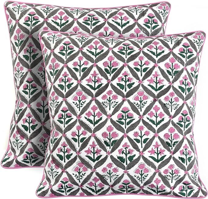 Ridhi Block Print Cotton Throw Pillow Covers for Decorative Couch Pillows for Living Room, Chic B... | Amazon (US)