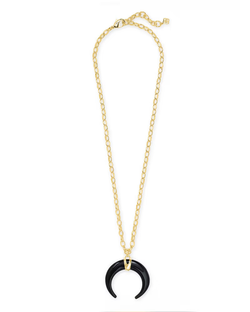 Rebecca Gold Large Long Pendant Necklace in Black Obsidian | Kendra Scott