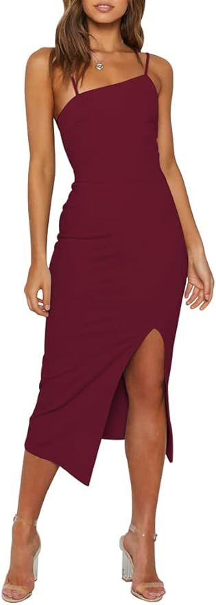 OWIN Women's Adjustable Spaghetti Straps Sleeveless High Waist Split Midi Bodycon Cocktail Party ... | Amazon (US)