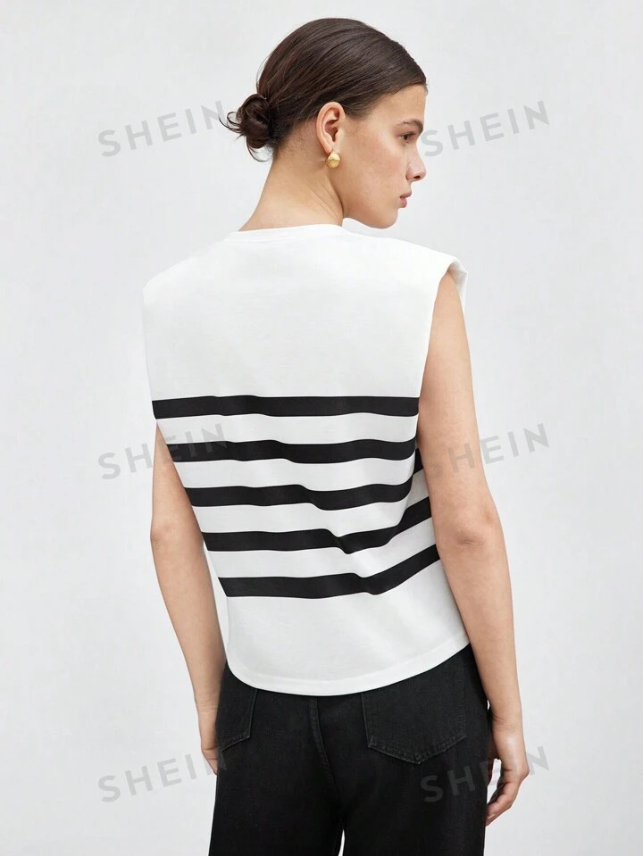 SHEIN BIZwear Women's Striped Shoulder Pad Tank Top | SHEIN