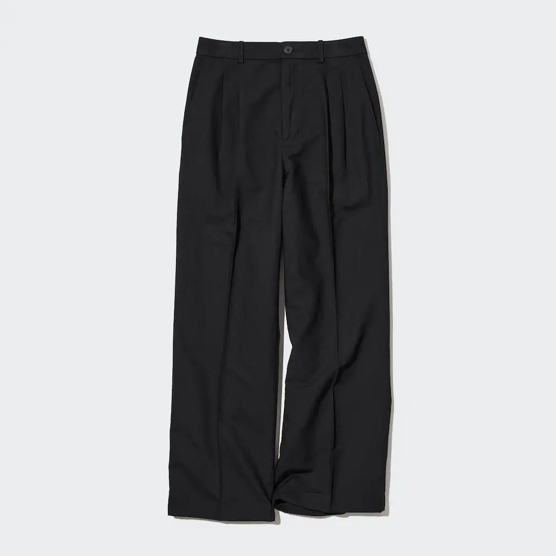 Linen Blend Pleated Wide Leg Trousers | UNIQLO (UK)