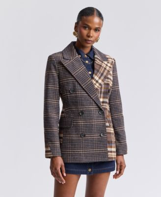 Avec Les Filles Women's Double-Breasted Blazer - Navy Copper Plaid Multi | Macy's