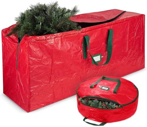 ZOBER Christmas Tree Bag & Wreath Storage Container - Holiday Decor Holders, Woven Fabric Cover, Car | Amazon (US)