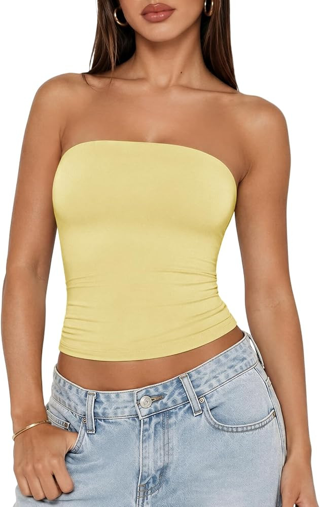 ATHMILE Women Sexy Tube Top Summer Y2K Going Out Double Lined Basic Tank Top | Amazon (US)