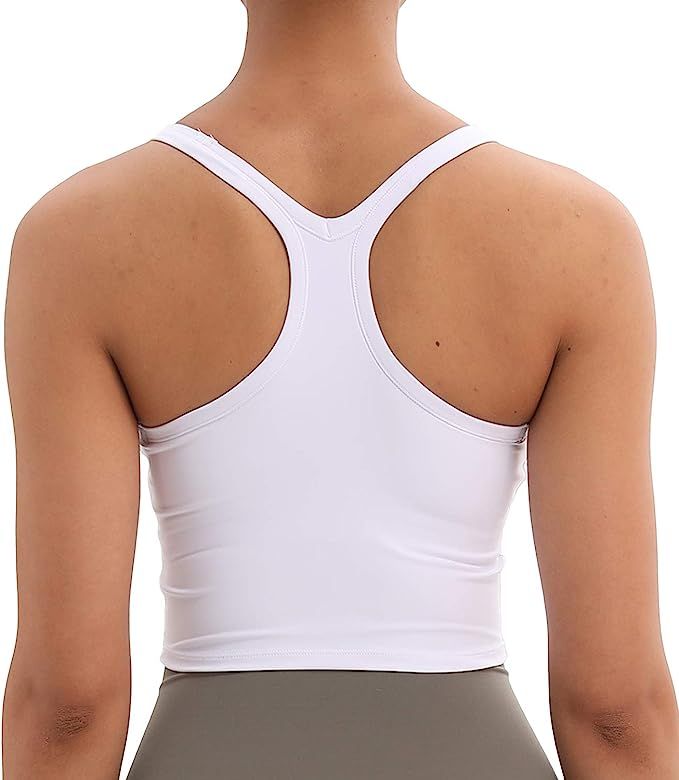 Lavento Women's Longline Sports Bra Yoga Racerback Crop Top with Built in Bra | Amazon (US)