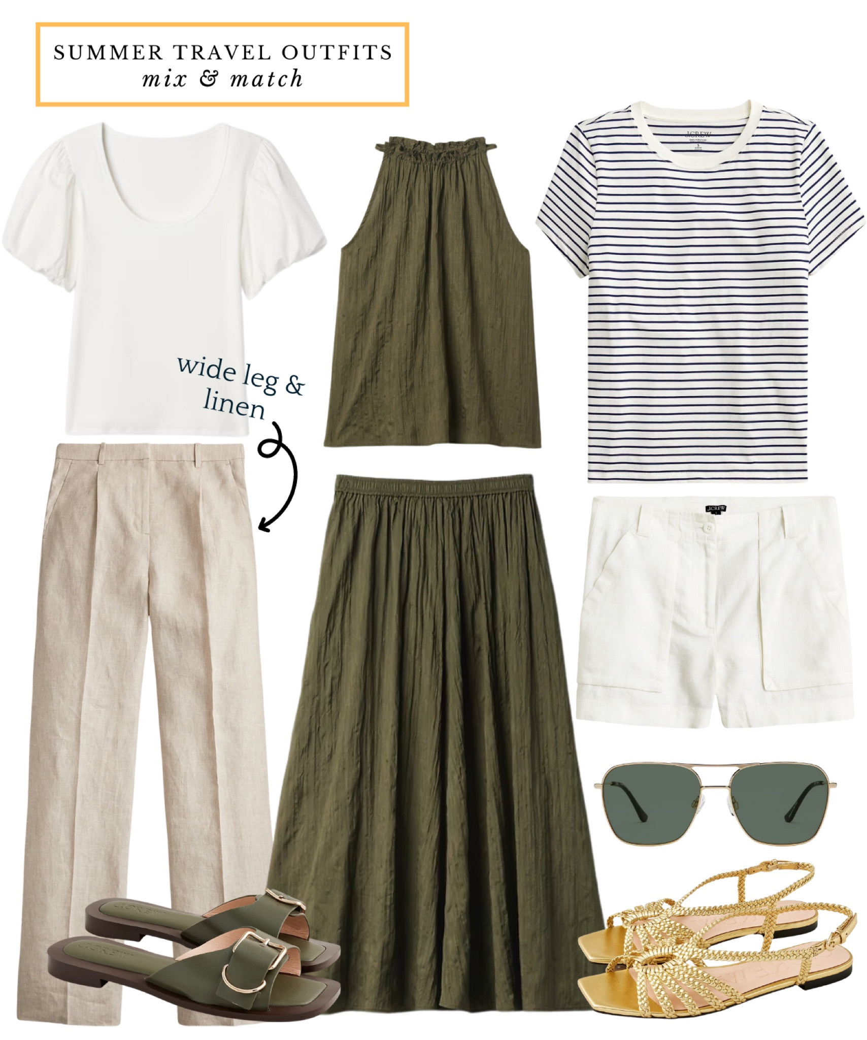 Summer travel outfits- mix and match outfits // travel wardrobe, sightseeing outfit, European vacation outfits, city travel, wide leg linen pants, matching set, striped shirt  

#LTKover50style #LTKtravel #LTKsummer