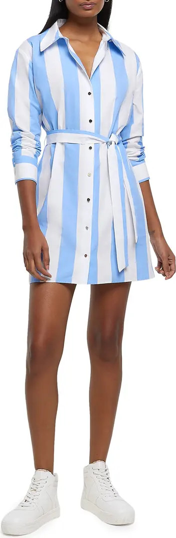 Stripe Bracelet Sleeve Tie Waist Mini Shirtdress | Nordstrom