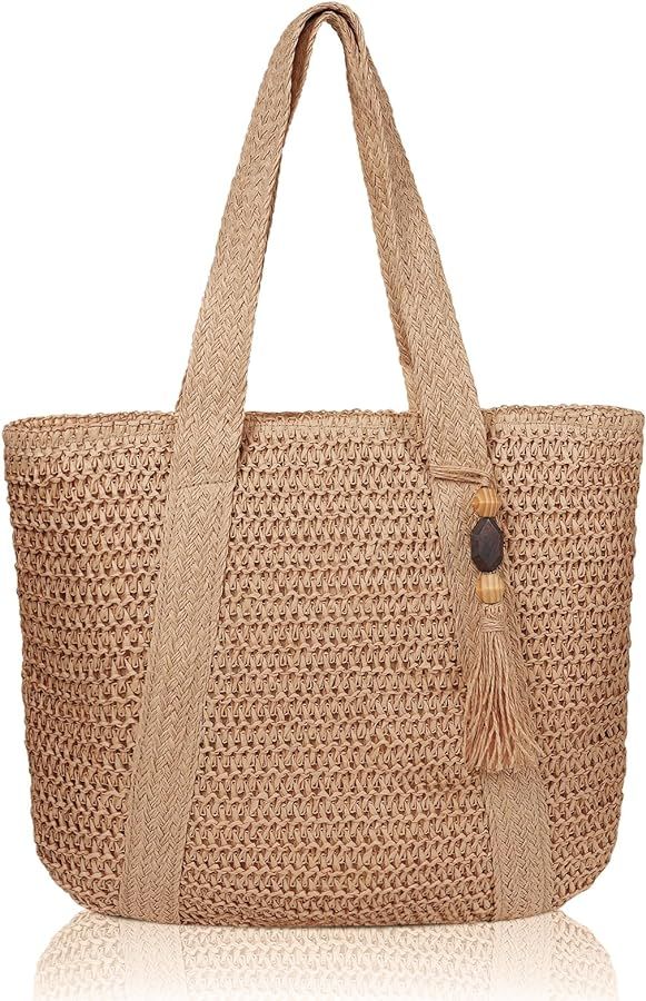 MABROUC Large Straw Beach Bag for women, Straw Tote Bag with Tassels, Woven Summer Handbag Should... | Amazon (US)