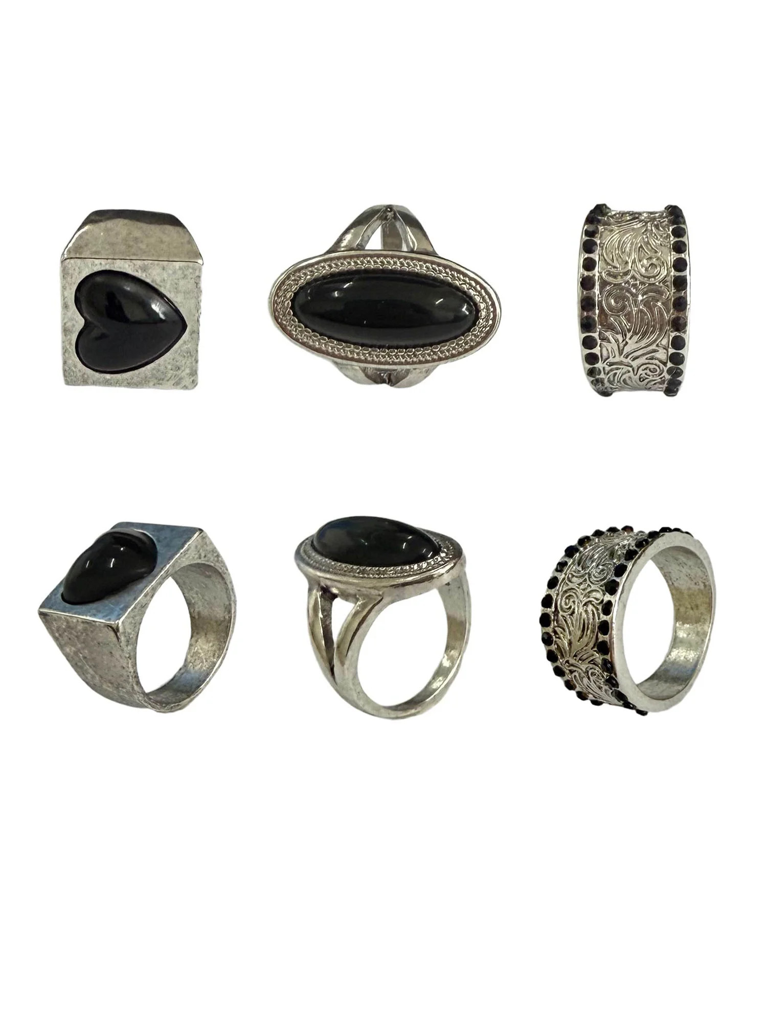 No Boundaries Black and Gold-Plated Stone and Heart Rings, 5-Pack, Women’s | Walmart (US)