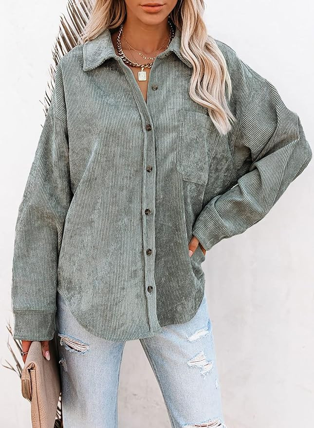 Astylish Womens Corduroy Shirts Casual Long Sleeve Button Down Blouses Tops | Amazon (US)