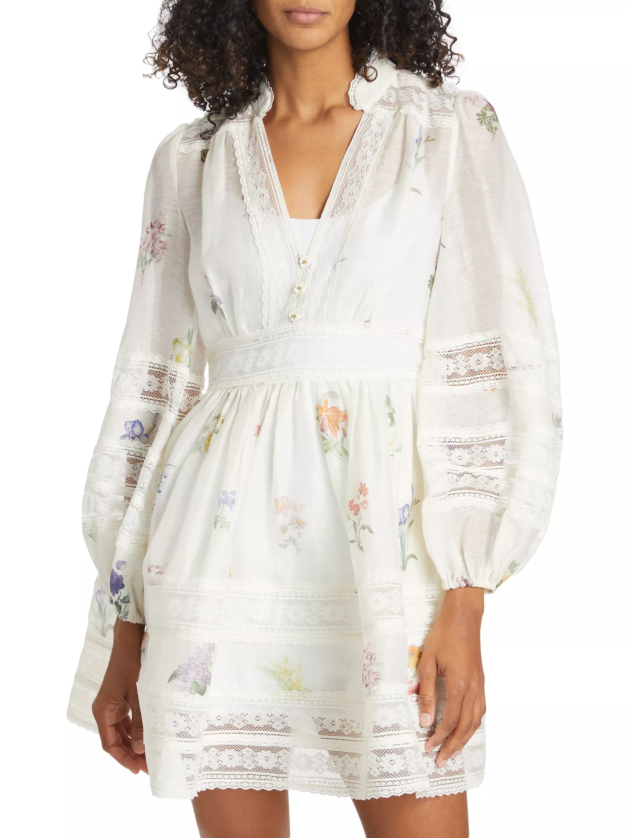 Floral Linen & Silk V-Neck Minidress | Saks Fifth Avenue