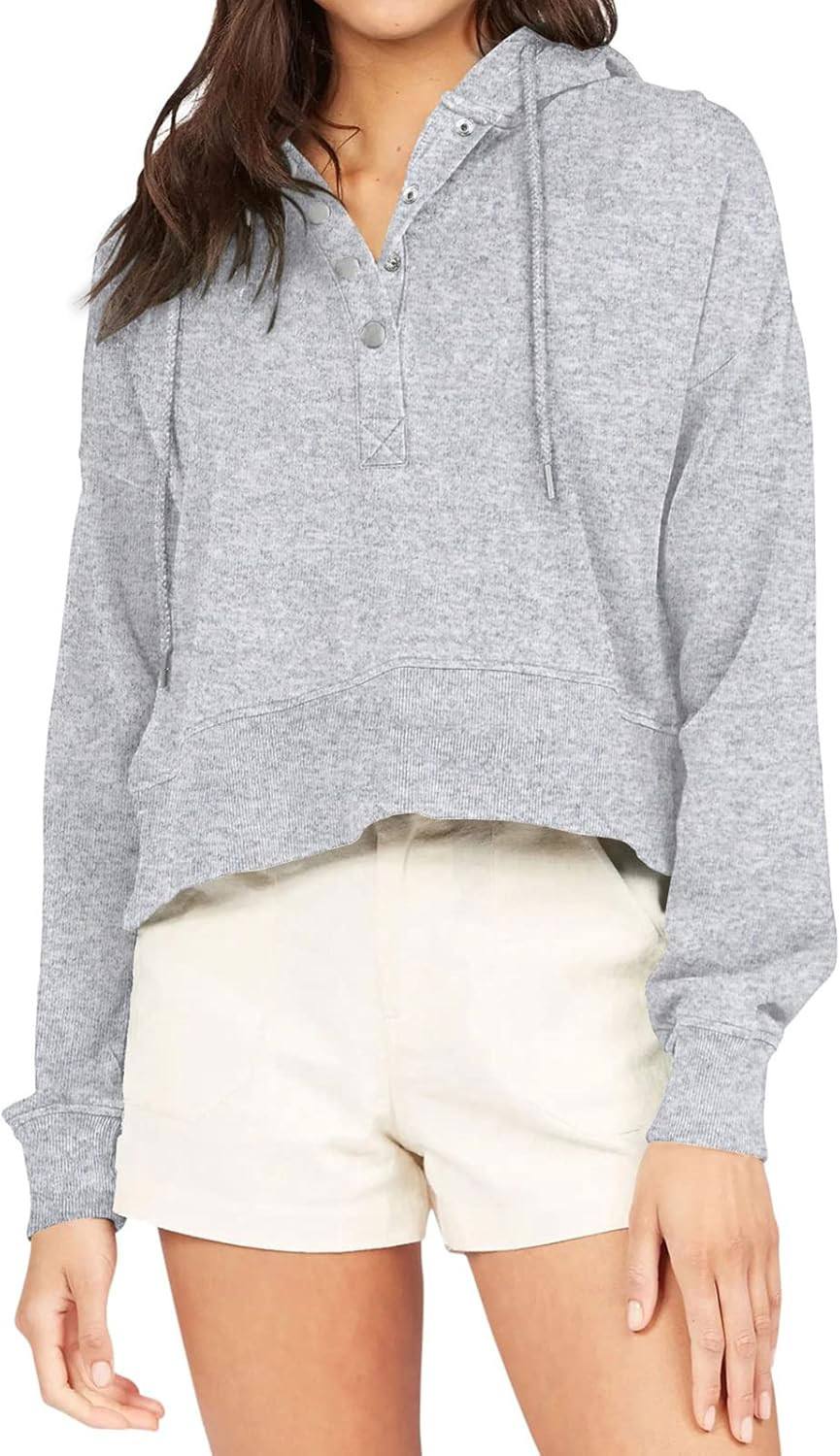 LASLULU Womens Hoodies Fleece Lined Button Pullover Tops Sweatshirts Long Sleeve Crop Tops Sweate... | Amazon (US)