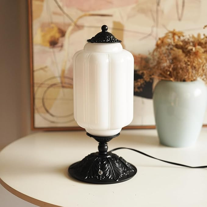 Vintage Milk Glass Touch Table Lamp, Elegant White Glass Bedside Desk Lamp 3 Way Dimmable with US... | Amazon (US)