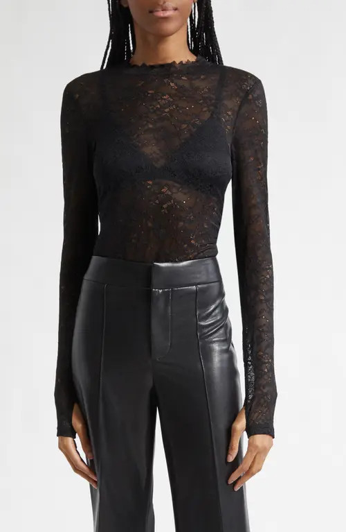 ALICE + OLIVIA Taeyn Lace Bodysuit in Black at Nordstrom, Size X-Large | Nordstrom