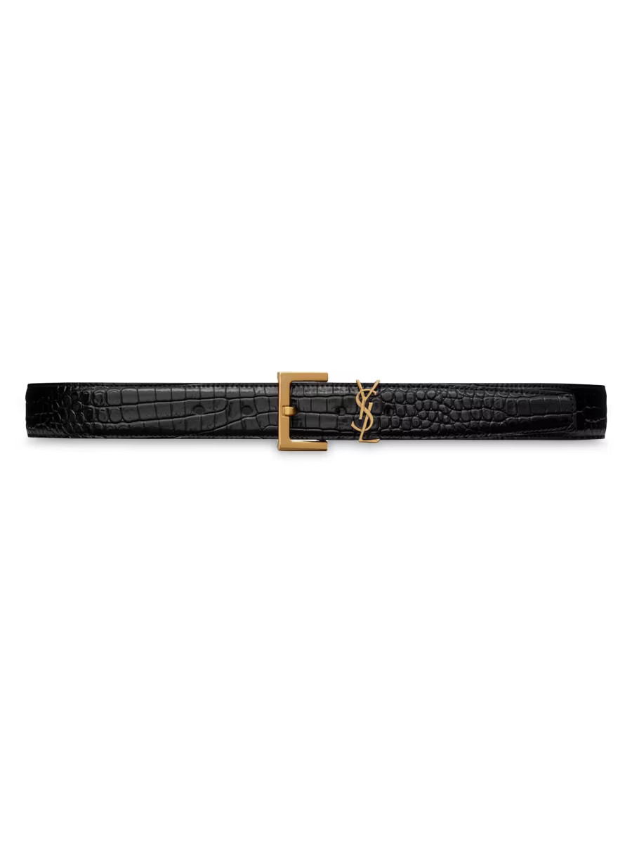 Cassandre Belt With Square Buckle In Crocodile Embossed Leather | Saks Fifth Avenue