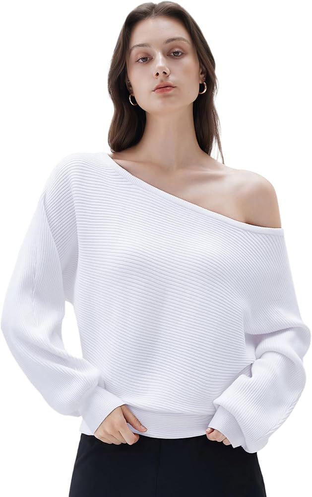 SUUKSESS Women Cashmere Oversized Off Shoulder Pullover Sweaters Boat Neck Long Sleeve Knit Jumpe... | Amazon (US)