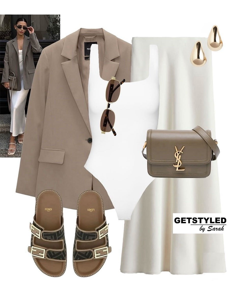 Satin skirt styling 🫶🏼

#satinskirt #sandals #blazer 
Sandals, blazer, sandals 

#LTKstyletip #LTKspring #LTKshoes