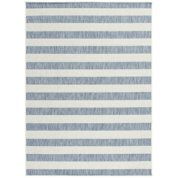Mainstays Blue and White Striped Coastal Cabana Woven Outdoor Rug, 5'x7' | Walmart (US)