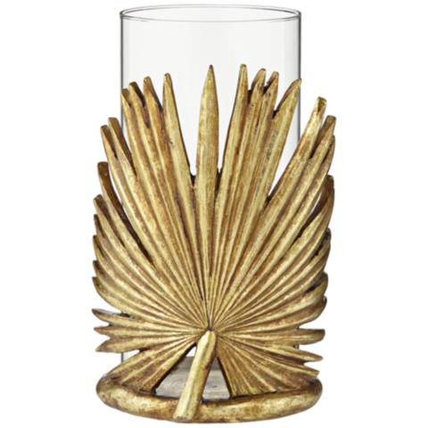 Gold Palm Leaf Glass Pillar Candle Holder | Lamps Plus