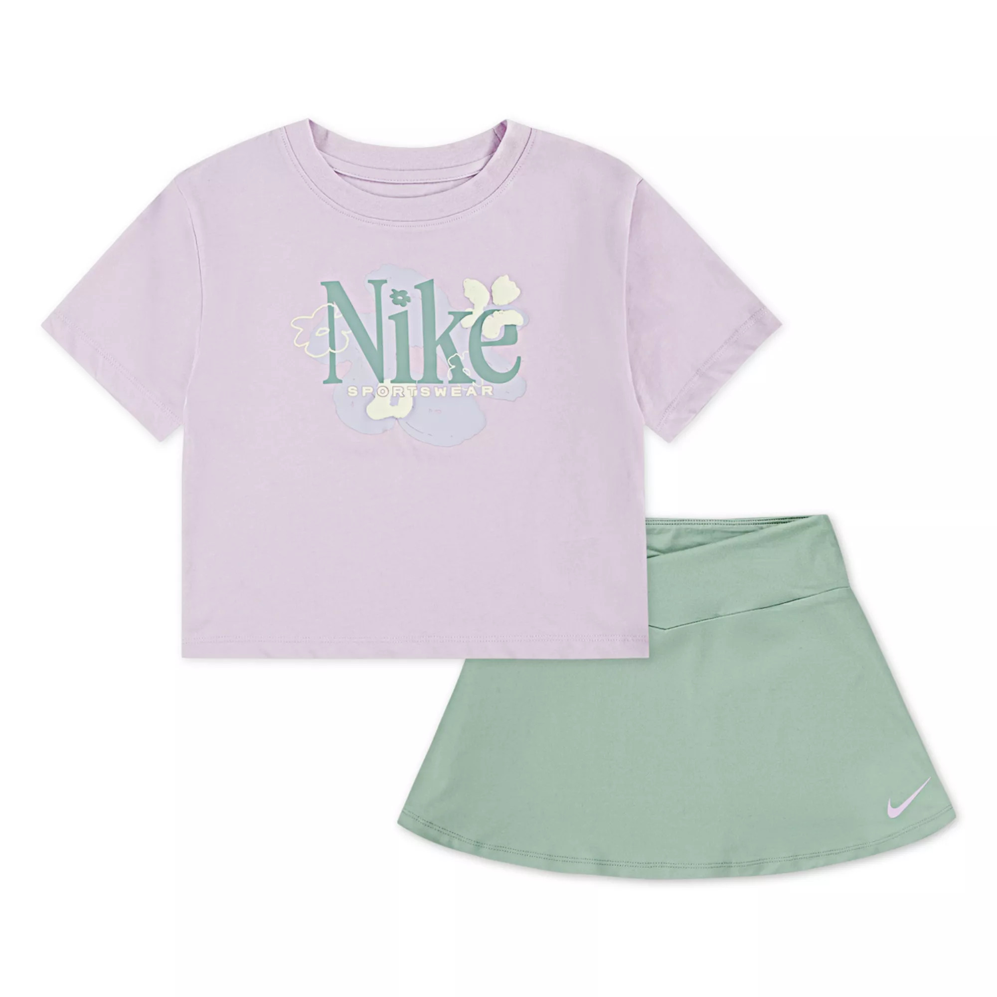 Girls 4-6x Nike Wildflower Boxy Short Sleeve T-shirt & Dri-FIT Skort 2-Piece Set | Kohl's
