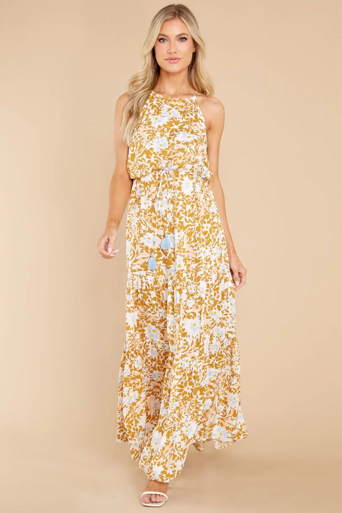 Dare To Believe Goldenrod Floral Print Maxi Dress | Red Dress 