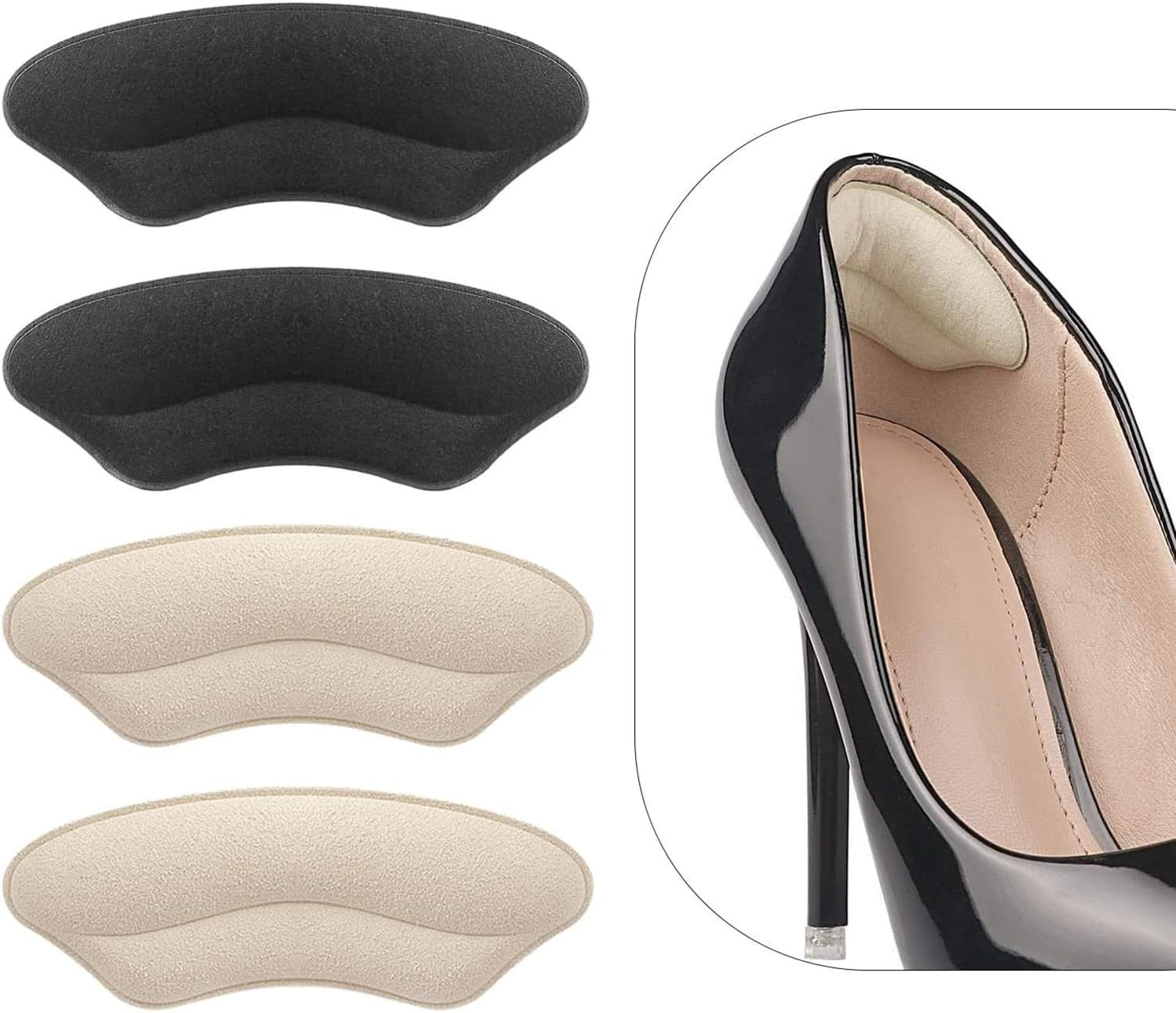 Heel Grips Liner Cushions Inserts for Loose Shoes, Heel Pads Snugs for Shoe Too Big Men Women, Filler Improved Shoe Fit and Comfort, Stop Heel Slip and Blister (4 Pairs) (Pale Apricot+Black) | Amazon (US)