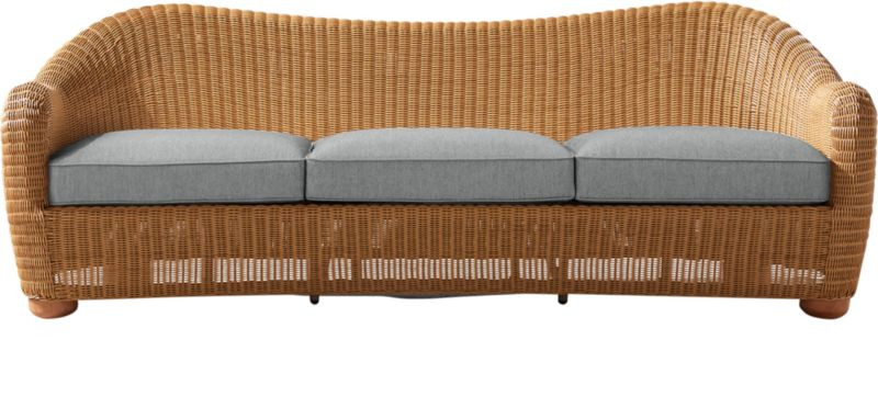 Bacio Light Brown All-Weather Rattan Outdoor Sofa with Grey Sunbrella Cushions by Ross Cassidy | ... | CB2