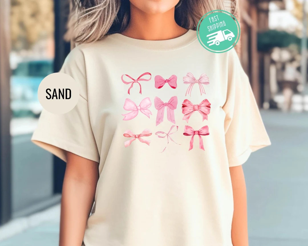 Pink Bow Shirt, Valentines Gift, Trendy Ribbon Crewneck, Valentine's Day Shirt, Cute Ribbon Shirt... | Etsy (US)