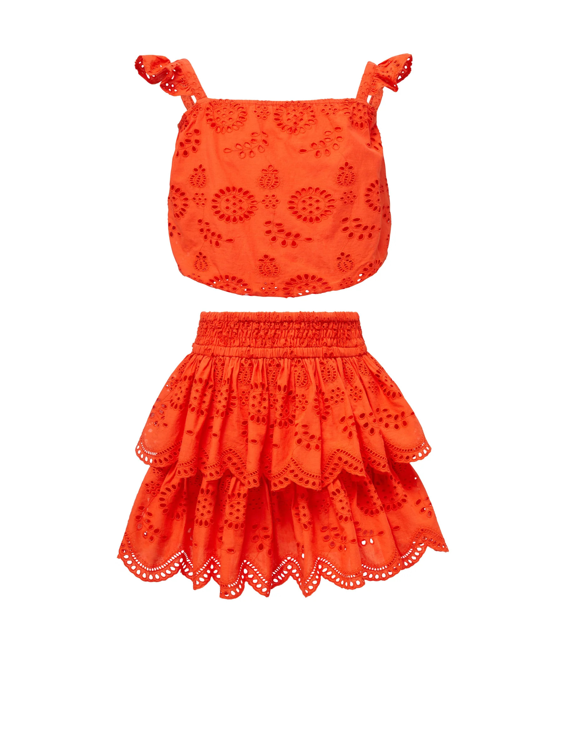 Girls Bryn Top & Skirt Set In Flame San Andrés Eyelet | Change of Scenery