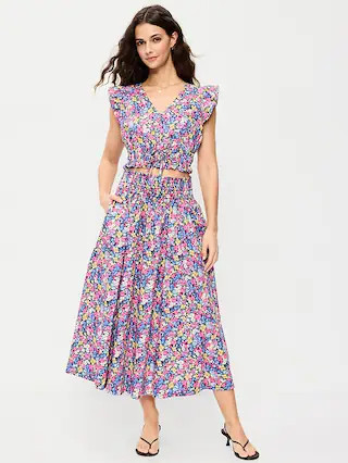 Smocked-Waist Midi Skirt | Old Navy (US)