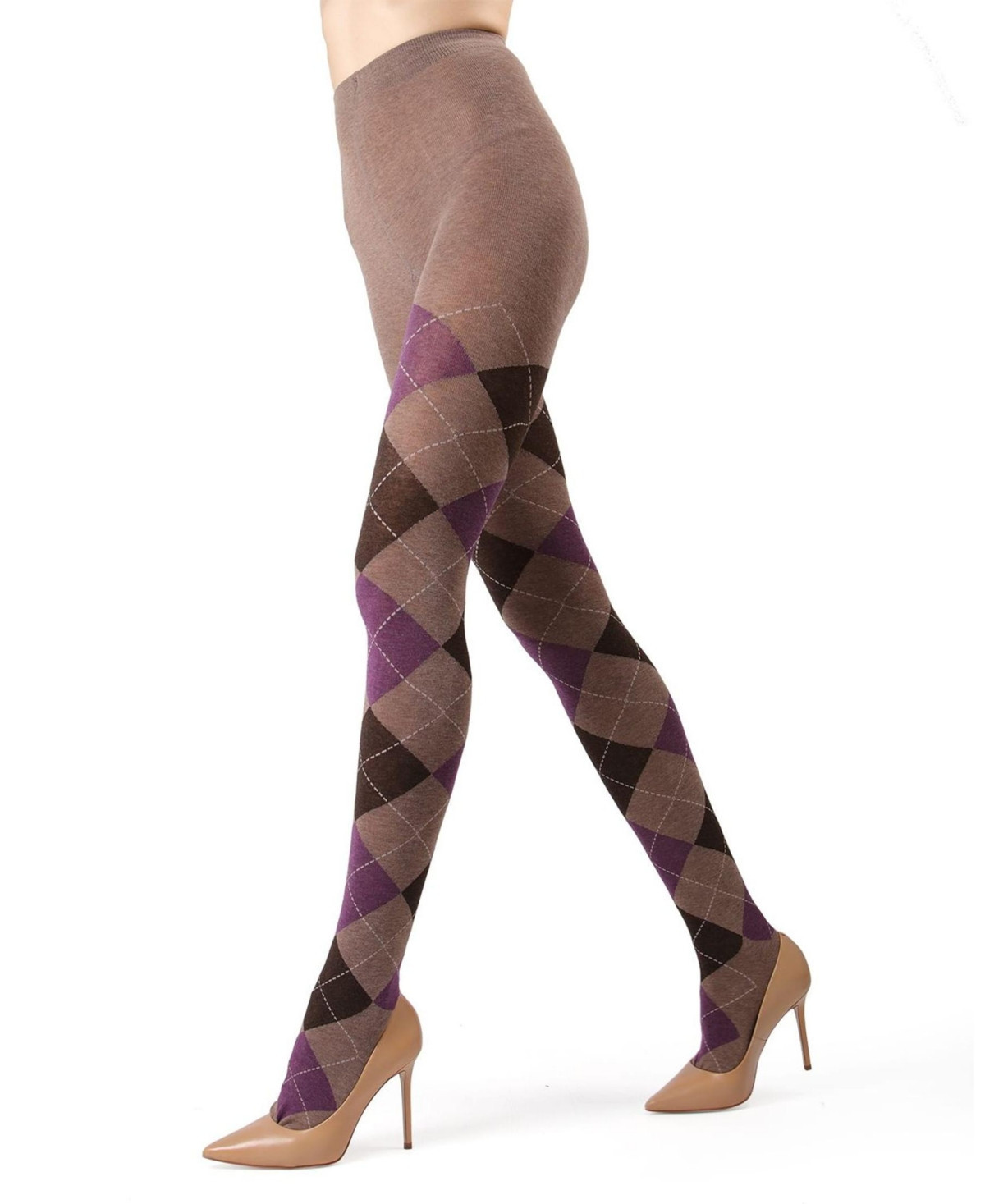 MeMoi Women's Textured Argyle Patterned Sweater Tights - Taupe Heather | Macy's