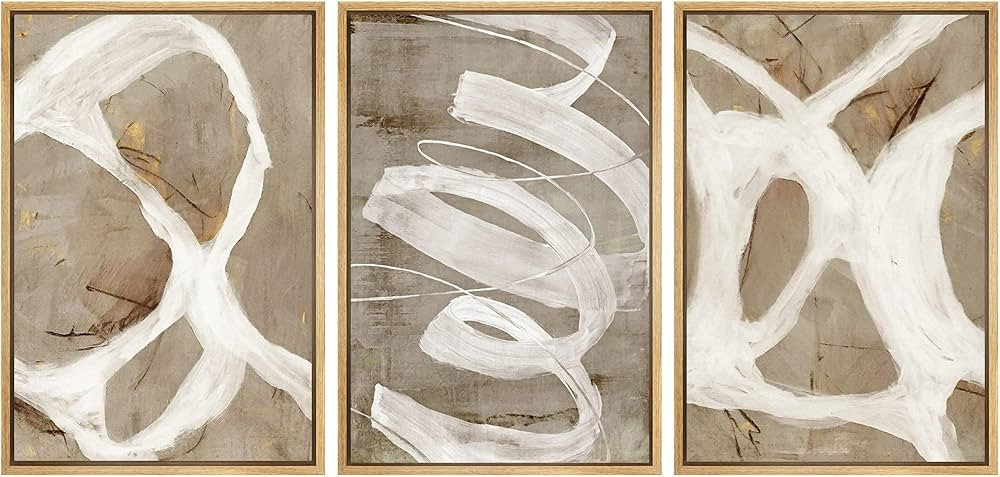 SIGNFORD Framed Canvas Print Wall Art Set White Brown Pastel Paint Strokes Shapes Abstract Illust... | Amazon (CA)