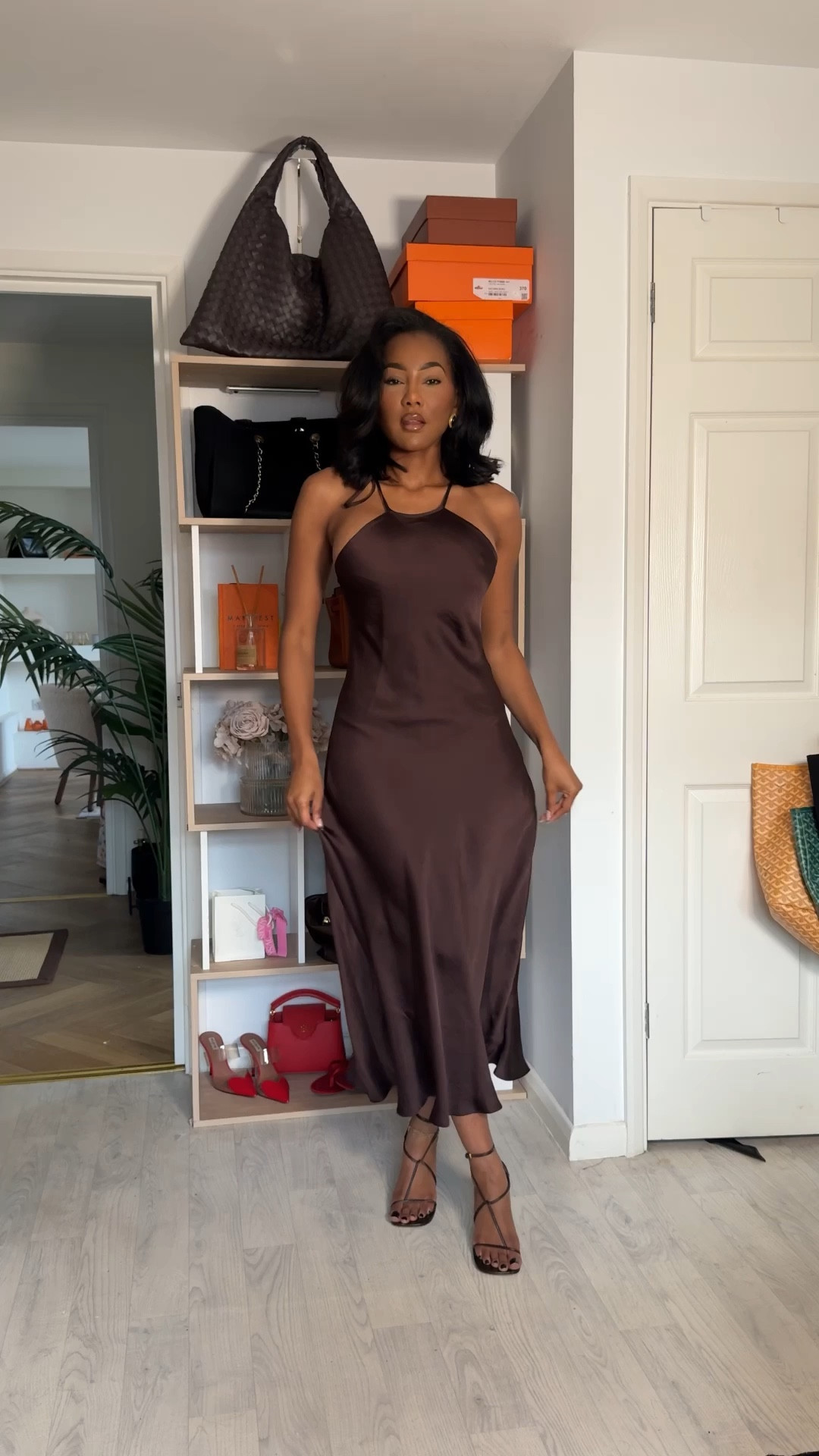 Satin slip brown dress. Zara, mango, revolve, asos, meshki, FWRD, cos, river island, new look, 

#LTKdresses #LTKspring #LTKpartywear
