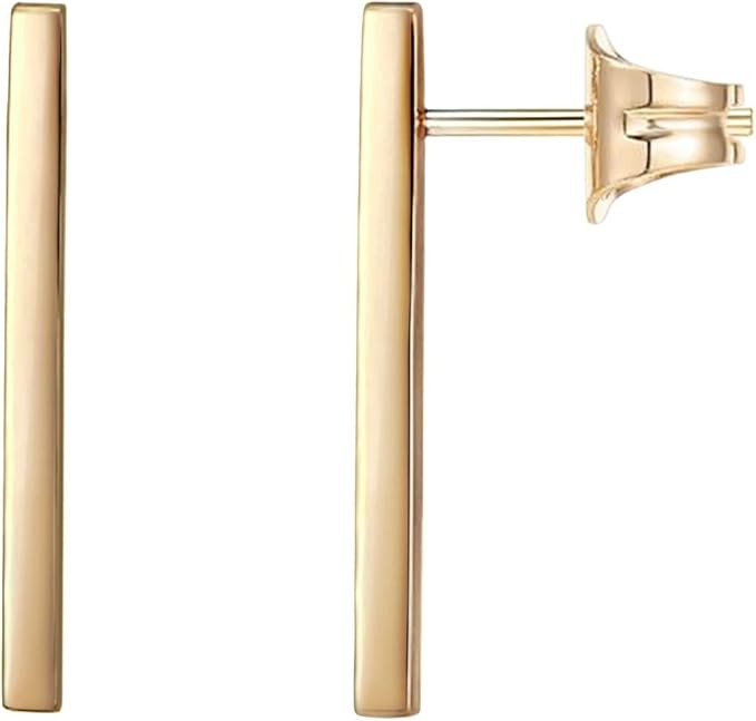 PAVOI 14K Gold Plated Sterling Silver Post Dainty Mini Bar Stud Earrings | Gold Earrings for Wome... | Amazon (US)