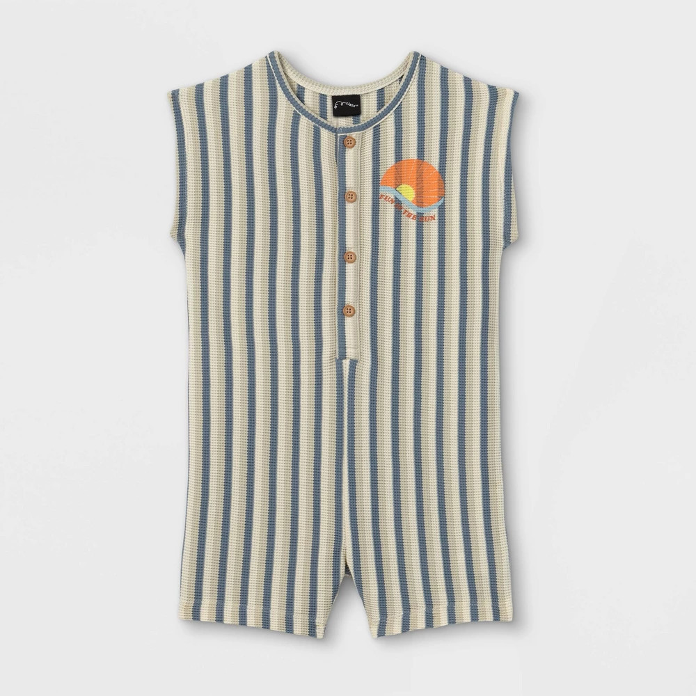 Toddler Boys' Striped Button-Front Romper - art class Blue 12M | Target
