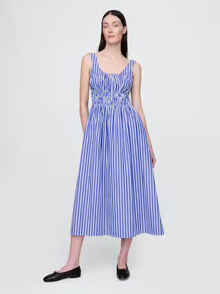 Poplin Smocked Midi Dress | Gap (US)