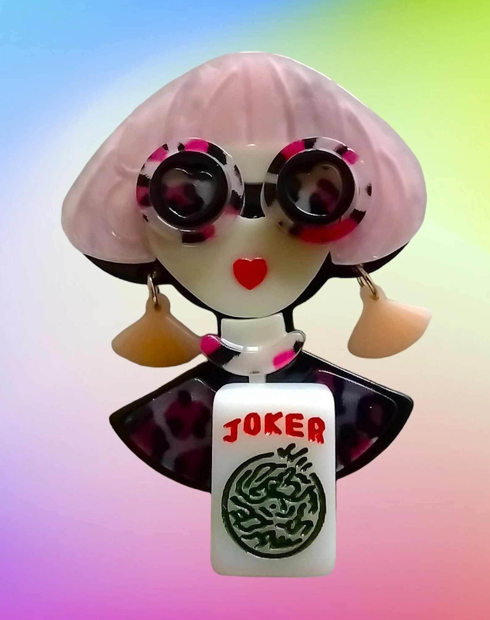 Mahjongg Lady Brooch With Pink Hair - Etsy | Etsy (Global)