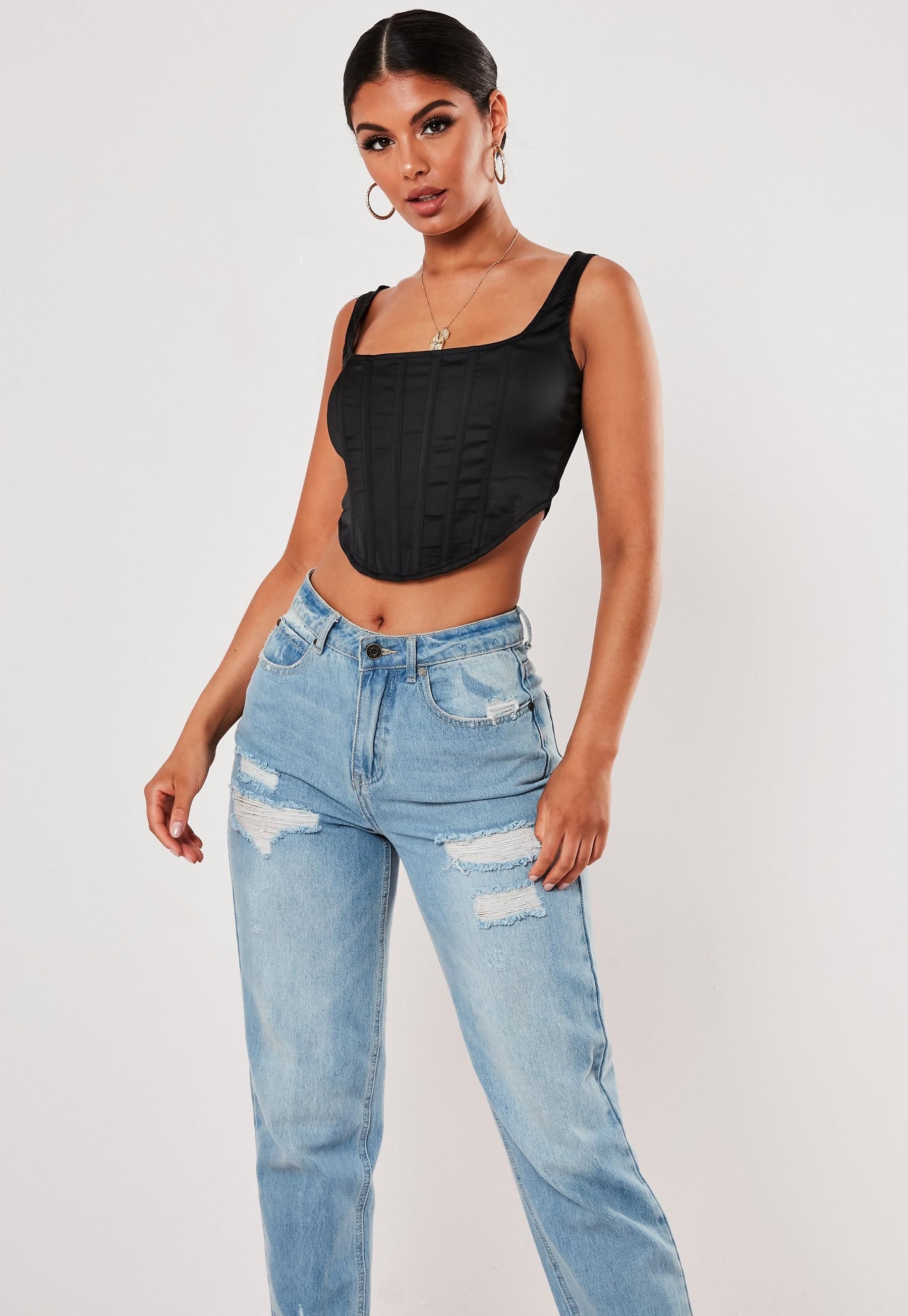 Missguided - Black Satin Corset Top | Missguided (US & CA)