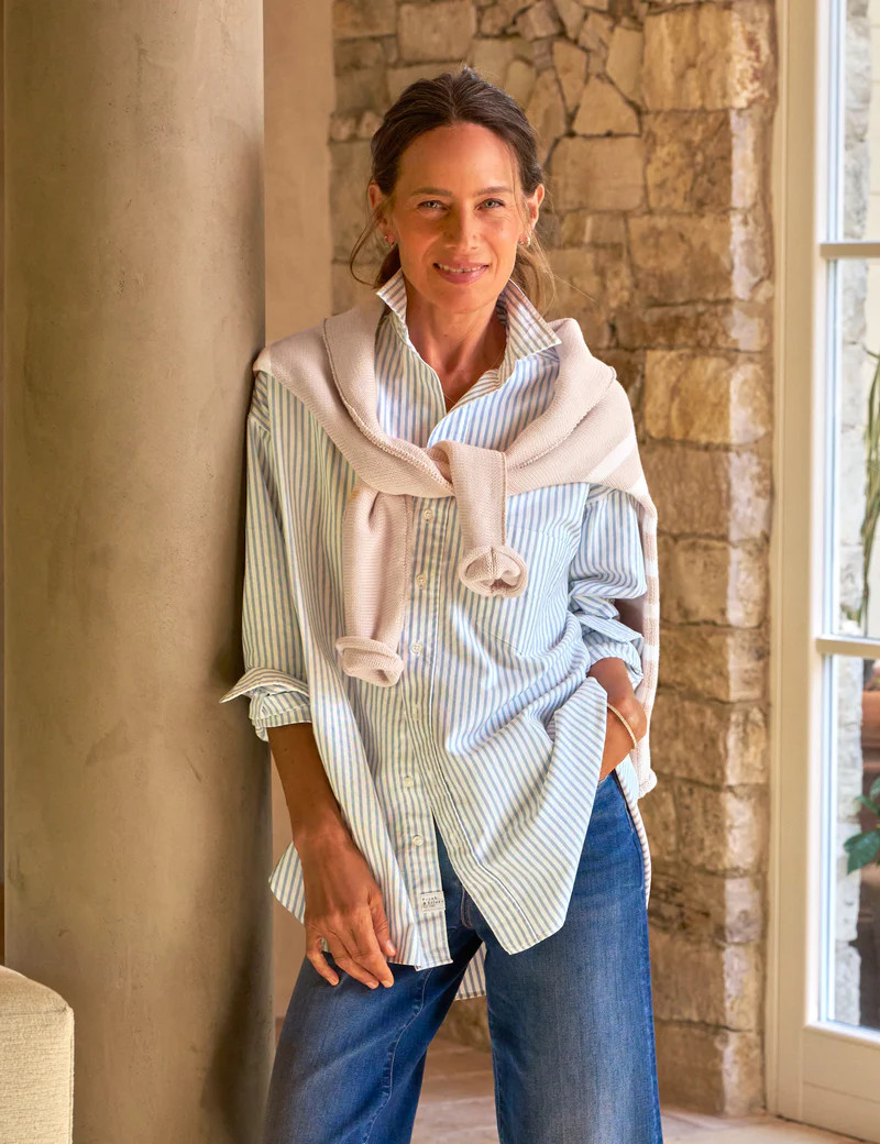 SHIRLEY White with Blue Stripe, 1947 Italian Oxford | Frank & Eileen