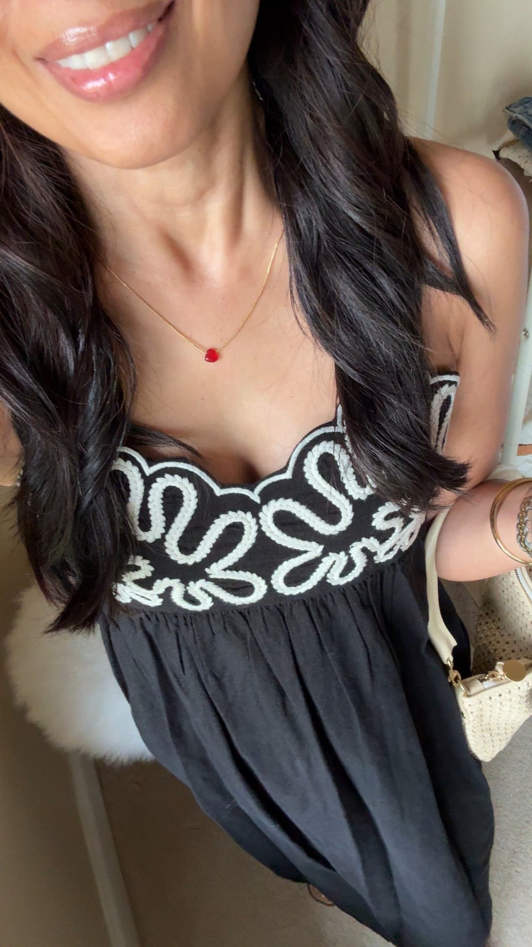 Beach vacation dress outfit inspo. 
- This exact dress is $40 and looks more expensive. I love the detailing on the bodice. Adjustable straps, elastic back, pockets, linen blend fabric. The length grazes the top of my foot; ideally would prefer it shorter. 
- Simple heart necklace. 
- Straw look classic flat sandals on sale for $16. . 
- Leather woven bag. 
- Designer look sunglasses for around $15. 
- Favorite clean beauty lip oil  

#LTKTravel #LTKFindsUnder50 #LTKOver40