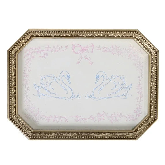 Mainstays Gold Frames Canvas 7.56"x5.59" Art with  Blue Swan and Pink Floral | Walmart (US)