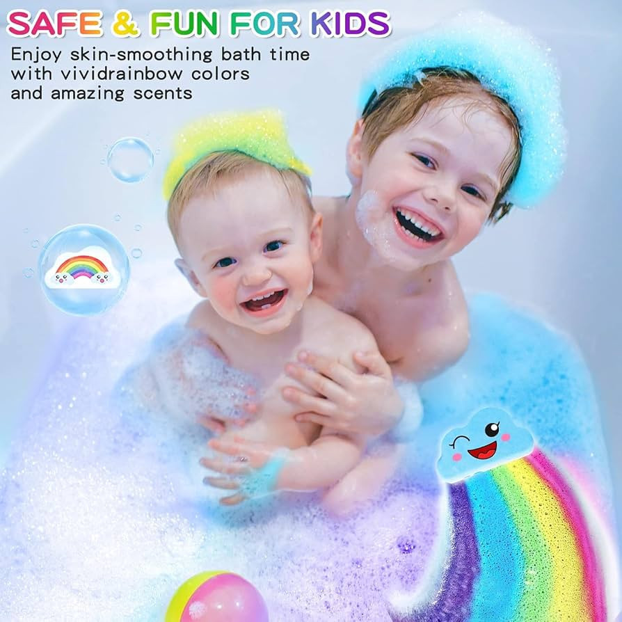 Rainbow Bath Bombs for Kids, Handmade 4 Pcs Kids Bath Bombs Gift Set for Girls Teens Toddler Rain... | Amazon (US)