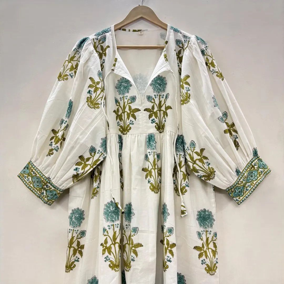 Floral Hand Block Print Cotton Midi Dress: Bohemian Kyra Style - Etsy | Etsy (US)